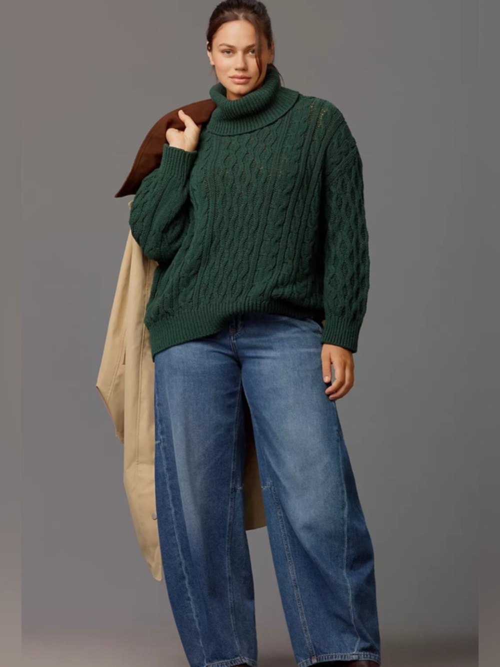 Anthropologie 3X Pilcro Oversized Turtleneck Cable-Knit Sweater preppy winter